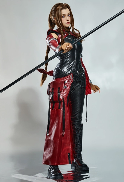 Eternal Fantasy Aerith Cosplay Costume Black Top and Pants with Skirt and Vest