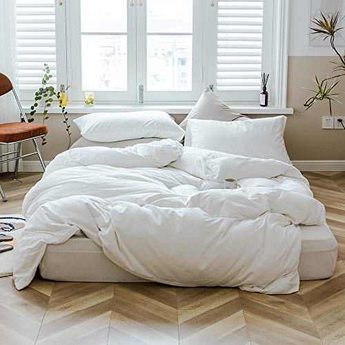 AMWAN Jersey Knit Cotton Duvet Cover Queen Solid Color White Duvet Cover 3 Piece Cotton Comforter Cover 1 Duvet Cover with 2 Pillowcases Modern Solid White Bedding Collection Full Queen - Knit White Color - Full/Queen(90"x90")