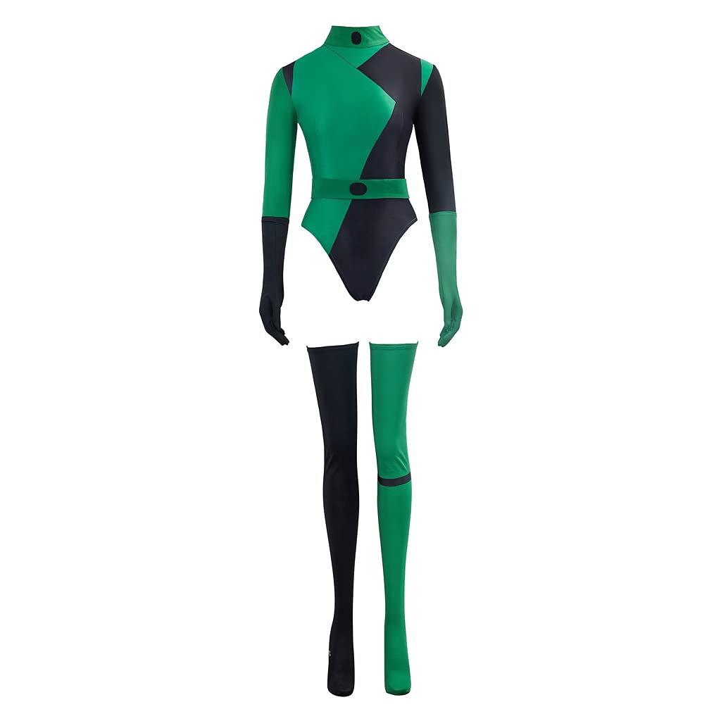 Women's Shego Cosplay Costume Green Jumpsuit with Gloves and Stockings Halloween Bodysuit - Large