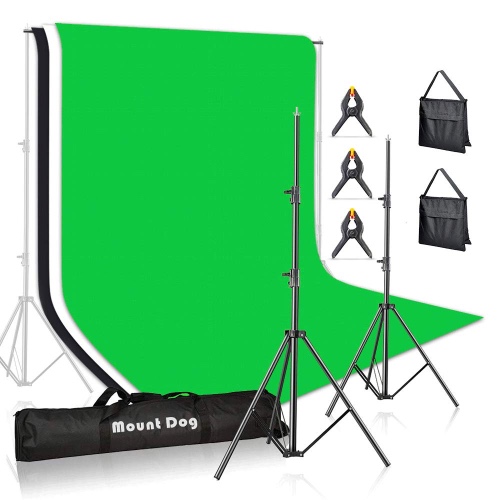 MOUNTDOG Photo Backdrop Stand Kit 10x6.5ft Background Stand Support System with 3 Muslin Backdrop Kits(White/Black/Chromakey Green Screen Kit) and Carry Bag for Portrait,Photo Video,Photography Studio - 