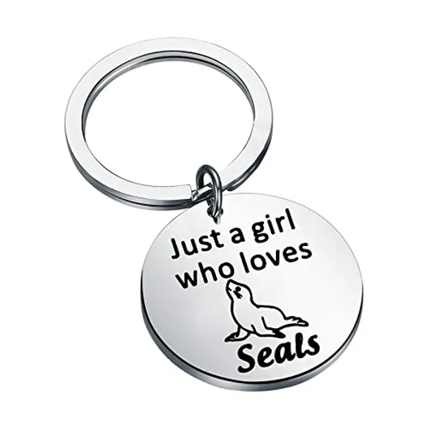 WSNANG Seal Keychain Sea Lion Gift Just a Girl Who Loves Seals Gift Seal Lovers Gift for Girls Ocean Animal Themed Gift - Silver