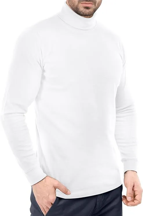 Utopia Wear Premium Cotton Blend Interlock Turtleneck Men T-Shirt Pullover Sweater - Medium White