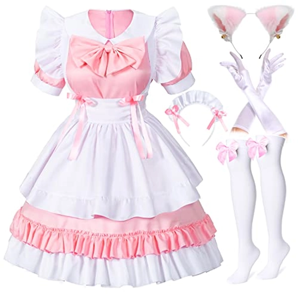 Irtysh Girl Sweet Kawaii Costume Dress Anime French Maid Cosplay Furry Cat Ear Gloves Socks set