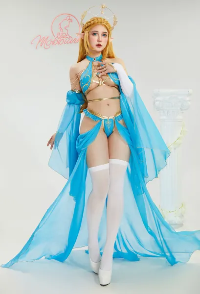 Princess Zelda Derivative Sexy Lingerie Set Halter Top and Panty with Thigh-High Socks and Gauze Skirt Cosplay Costume