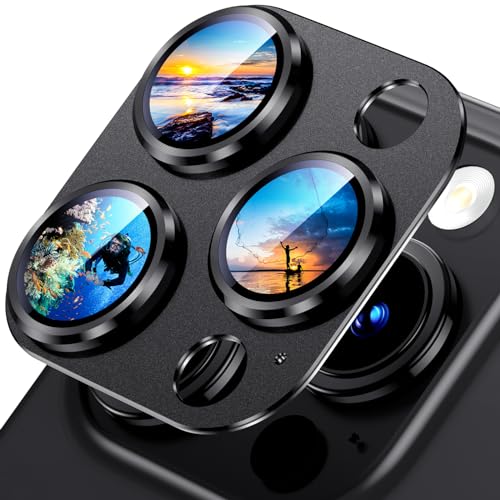 Uyiton Compatible with iPhone 15 Pro/iPhone 15 Pro Max Camera Lens Protector, [Not Easy to Break][Strong Adsorption][Case-Friendly] Metal Tempered Glass Rear Camera Screen Cover - Black Titanium - 15 Pro Max/15 Pro - Black Titanium