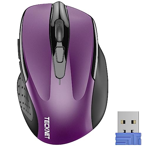 TECKNET Wireless Mouse, 2.4G Ergonomic Optical Mouse, Computer Mouse for Laptop, PC, Computer, Chromebook, Notebook, 6 Buttons, 24 Months Battery Life - Purple - Purple