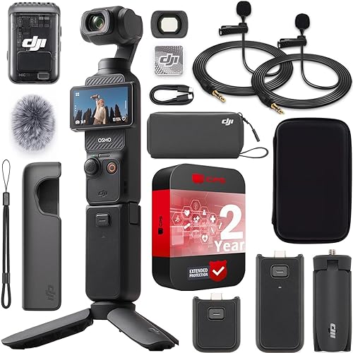 DJI Osmo Pocket 3 Creator Combo Vlogging Camera with 1'' CMOS, 4K/120fps Video, 3-Axis Stabilization, Face/Object Tracking, Fast Focus, Mic 2 Included Bundle with Deco Gear Case &2 Lapel Microphones - DJI Osmo Pocket 3 Creator Combo