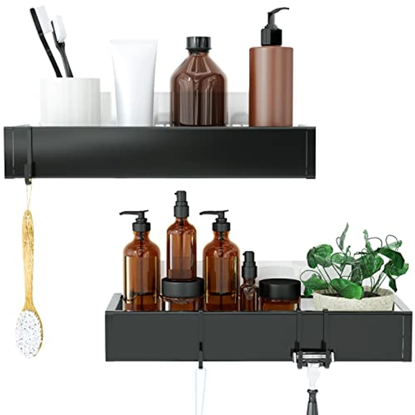 Roseyat Shower Caddy, Adhesive Organizer With Hooks, Shelves for Inside Shower, No Drilling Rack Holder, Storage For Bathroom, Kitchen Spice Rack-2 Pack Black