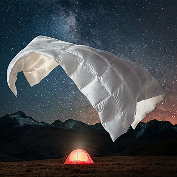 Royoliving Premium Lightweight Greyduck Feathers Down Comforter Luxurious Summer Cooling Down Blanket White Duvet Insert King Size 100% Cotton Cover with Coner Tabs