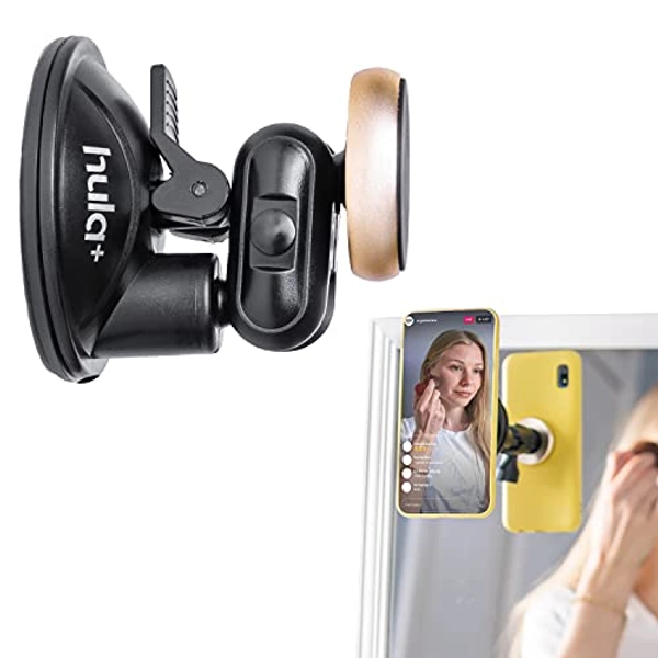 hula+ Magnet Shower/Mirror Phone Holder/Mount/Stand. Reusable Non-Residue Mount for Bathroom/Kitchen/Shower. Compatible with All Phones, Great Gift for TikTok/YouTube/Make Up (Gold)