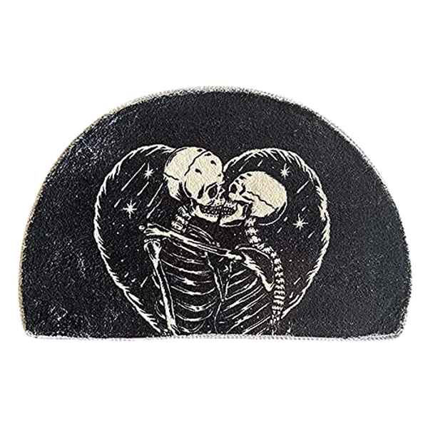 WERGHJ Half Round Door Mat,Semi Circle Bathroom Floor Rug,Tarot Skeleton Couple Rug,Non-Slip Welcome Entrance Way Rug,Absorbent Bath Mat,Microfiber Tufted Indoor Rug for Kitchen Living Room