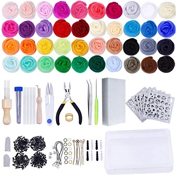 Mayboos Needle Felting Kit,Wool Roving 40 Colors Set,Needle Felting Starter Kit,Wool Felt Tools with Felting Tool Instruction Included for Felted Animal Needle Felting Supplies