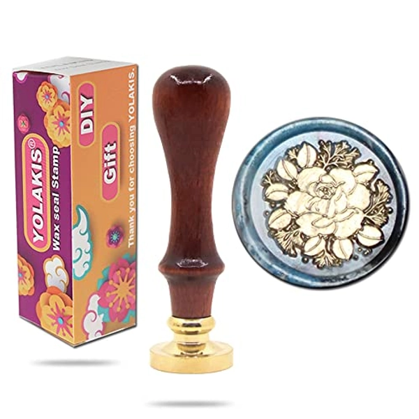 YOLAKIS Rose Wax Seal Stamp Flower Seal Stamp Retro Wood Sealing Stamp for Wedding Envelopes Invitation Decoration (Rose)