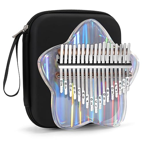 Beveetio Clear Kalimba Thumb Piano With Eva Protective Case, Transparent Crystal Kalimba 17 Key, Musical Instrument Gifts, Star Finger Piano, Acrylic Mbira… - Rainbow & Star