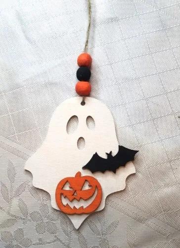 Halloween Ghost Wood Ornaments, Kid Friendly Spooky Halloween Haunted House Tiered tray decor Ornaments