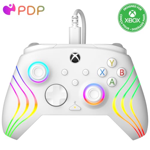 PDP Gaming Afterglow™ Wave Enhanced Wired Controller for Xbox Series X|S, Xbox One and Windows 10/11 PC, advanced gamepad video game controller, Officially Licensed by Microsoft for Xbox, White - Wave White