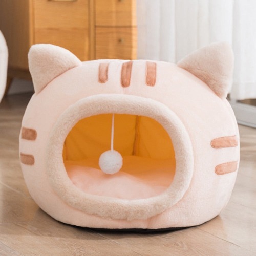 Adorable Plush Cat Head Pet House - Pink