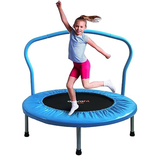 Ativafit 36'' Trampoline for Kids Foldable Mini Toddler Trampoline with Comfortable Foam Handle Play Indoor Outdoor Home Use for Boys Girls for Fun - blue