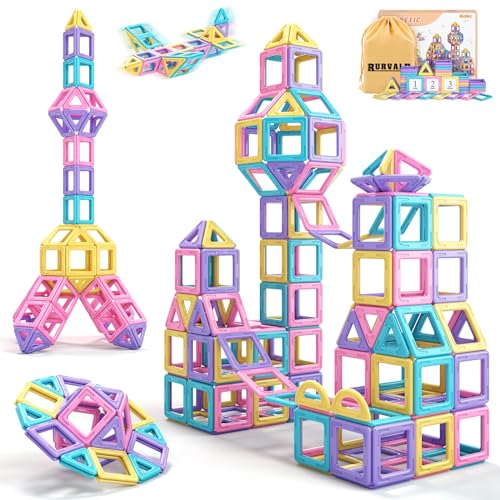 Rurvale Toddler Girl Toys, Magnetic Tiles Basic Set, Birthday Gifts Ideas for Girls Age 3-5, Magnetic Building Blocks, Magnet STEM Montessori Toddler Kids Toys Gifts for 3 4 5 6 7 Year Old Girls - 44pcs