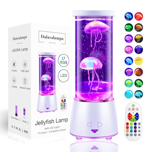 LED Jellyfish Tank Table Lamp with Remote Control, 17 Color Changing Night Light Aquarium Lamp Ambient Light for Living Room Bedroom Office, Christmas Holiday Birthday Gifts for Kids Adults Women Men - White