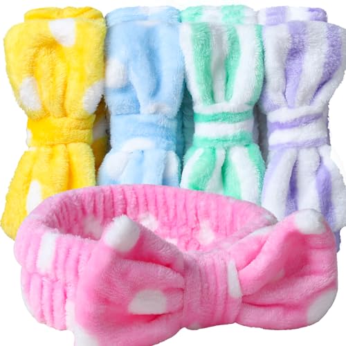 Teenitor Hairband, 5pcs Makeup Headband with Removable Bow, Spa Headband for Washing Face, Makeup, Shower, Microfiber Headband for Girls Women Gift - Bow headbands