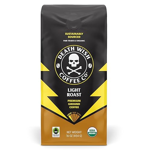 Death Wish Coffee, Organic and Fair Trade, Light Roast Ground Coffee, 16oz - Light Roast - 16 Ounce (Pack of 1)