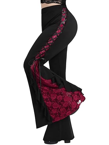 ROSE GAL Rosegal Women Plus Size Bell Bottoms Gothic Flare Pants Lace-up Pull On Flare Pants Romantic Pants - Black_1 - Medium Plus
