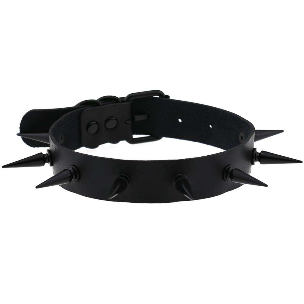 Black Leather Spike Collar - black