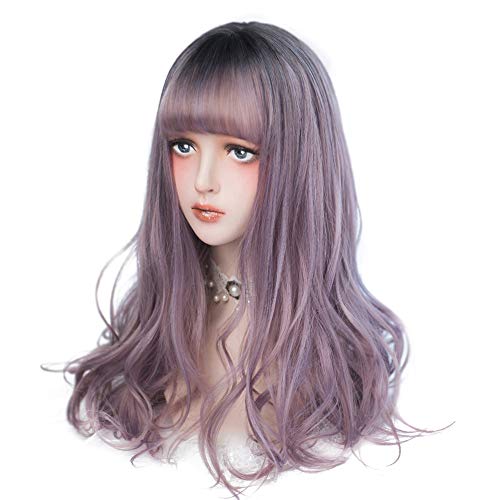 aiyaya Long Curly Wig - Natural Synthetic Hair Wigs with Wig Cap For Cosplay and Daily Wear (Ombre Purple) - Ombre Purple