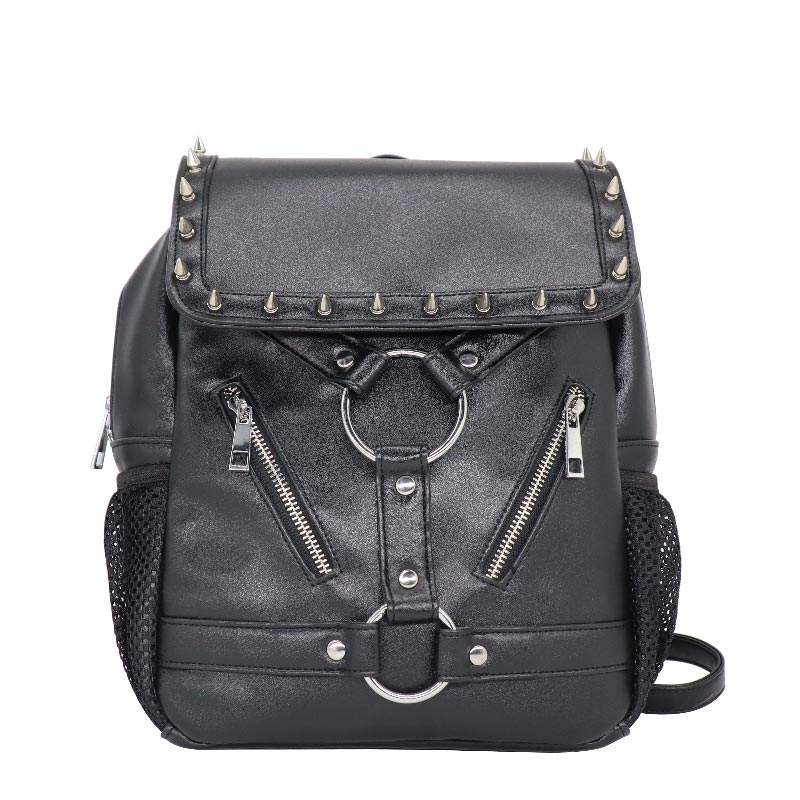 Gothic Rivet Strap Black Red Backpack - Black