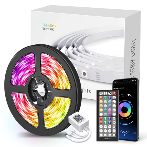 Led Strip Lights 15 m (1 rol) muziek sync kleur veranderende RGB led strip 44-key afstandsbediening, gevoelige ingebouwde microfoon, app gecontroleerde led lichtverlichting, 5050 RGB led light strip (app + remote + microfoon)