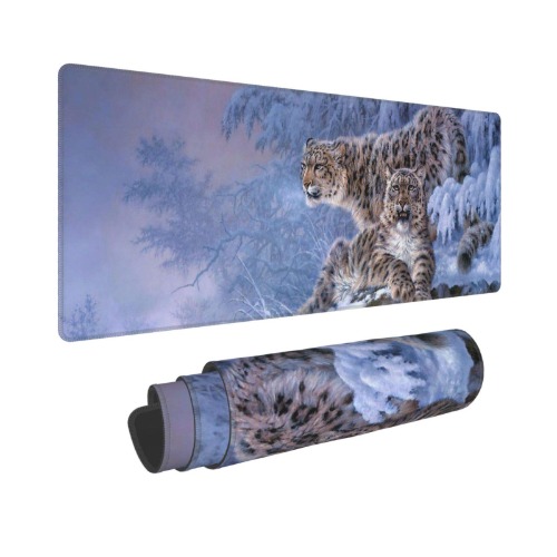 Mooie sneeuw luipaard verlengde gaming muismat (31,5 x 11,8 inch), grote anti-slip rubberen basis muismat met gestikte randen, waterdichte toetsenbord muis mat bureaupad voor werk, spel, thuis
