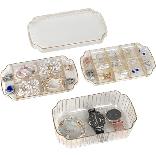 LETURE 3-Layer Jewelry Organizer Box for Earrings, Rings, Necklaces, Bracelets, Clear Plastic Bead Storage Containers for Crafts (Gold) - Gold