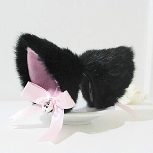 Hot Sweet Lovely Anime Halloween Cosplay Fancy Neko Cat Ears Hair Clip Black with Bell