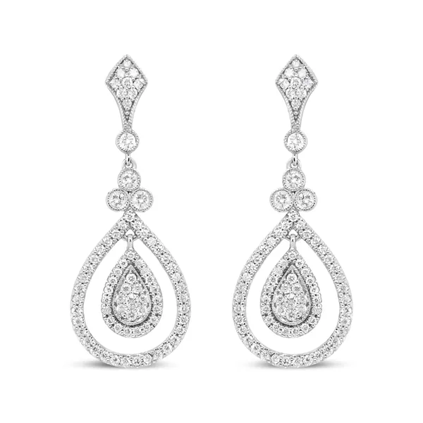 18K White Gold 1 1/4 Cttw Round Diamond Openwork Teardrop-Shaped Dangle Earrings (F-G Color, VS1-VS2 Clarity)