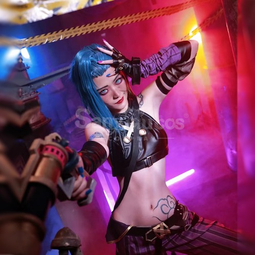 【In Stock】Game League of Legends Jinx Sexy Top and Pants Cosplay Costume - S
