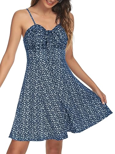 Spaghetti Strap Floral Mini Dress - Small - Peacock Blue