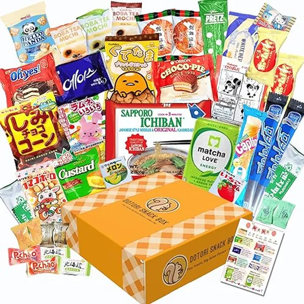 DOTORI SNACK BOX Korean Snacks Japanese Snack Box (40 counts) Asian Candy Sweet Savory Exotic Snacks Mystery Box, Care Package Bundle - Gift for Friends, Family, Loved Ones, Coworkers, Colleagues