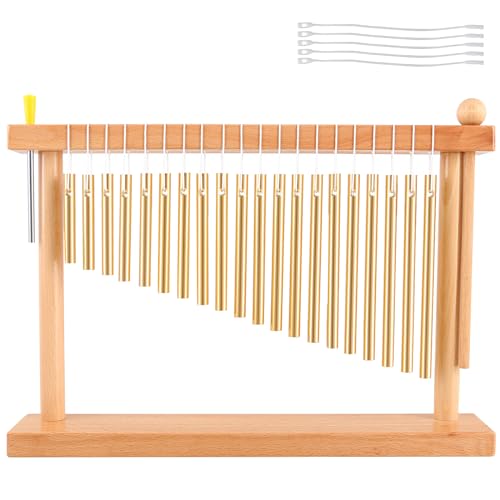 EASTROCK 20 Note Chime Table Wind Chime Bar Percussion Instrument Single Row Chime Hand Chimes Relaxing Meditation Healing Sound Desktop Decoration (Gold) - Gold