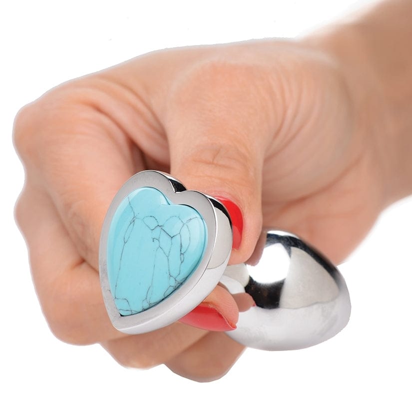 Booty Sparks Gemstones Turquoise Heart Anal Plug - Small / Blue