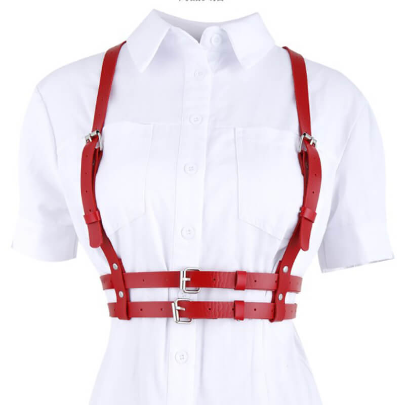 Double Layered PU Leather Party Bar Harness - Red / One Size