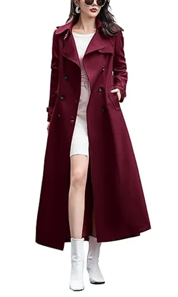 chouyatou Women's Fall Dressy Office Double Breasted Maxi Long Trench Coat Overcoat