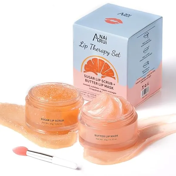 ANAI RUI Lip Scrub & Mask Set - Lip Care Kit - Lip Sleeping Mask & Sugar Lip Scrub, Lips Mask for Lip Line, Lip Balm & Moisturizer for Dry Lips