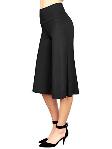 Made By Johnny Women's High Elastic Waistband Wide Leg Palazzo Culotte Gaucho Capri Pants (S~5XL) - Medium - Wb876_black