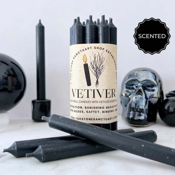 Vetiver Black Spell Candles, 5&quot; Vetiver Scented Black Chime Candles, Witch Candles, Ritual Candles, Bulk Candles, For Protection Magic
