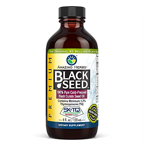 Amazing Herbs Premium Black Seed Oil - Cold Pressed Nigella Sativa Aids in Digestive Health, Immune Support, Brain Function, Joint Mobility, Gluten Free, Non GMO - 4 Fl Oz - Black Seed - 4 Fl Oz (Pack of 1)