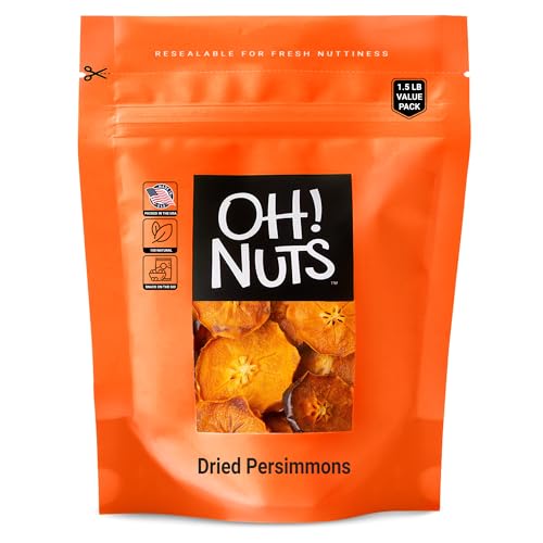 Oh! Nuts Dried Persimmons | Dry Fruits, Exotic Asian Snack Slices | Naturally Sweet, No Additives | In Resealable Stay-Fresh 1-Pound Bulk Bag | Healthy Nutrient Packed Kosher, Paleo, & Vegan Snacking - 1 Pound (Pack of 1)