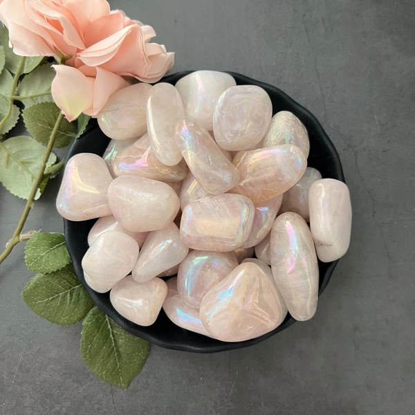 Angel Aura Rose Quartz Crystal | Aura Rose Quartz | Opal Aura Rose Quartz Tumble Stones | Healing Crystals, Love, Romance, Heart Chakra