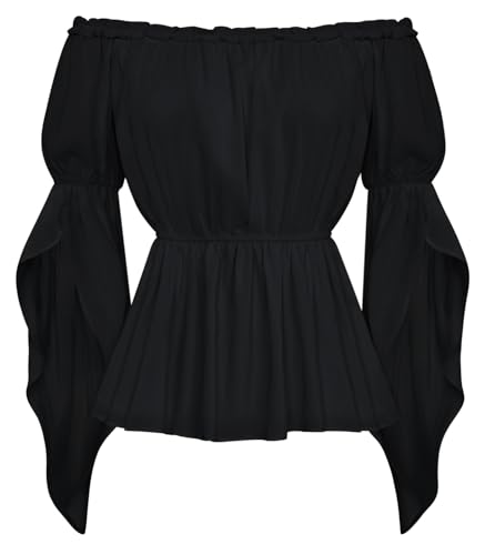 Scarlet Darkness Renaissance Shirt Women Trumpet Sleeve Goth Pirate Tops Blouse - Large - Black