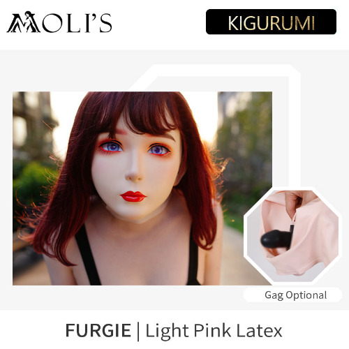 "Furgie" Female Doll Mask with Latex Hood and Optional Mouth Gag(Nude Latex) D01 | 0.4mm / With Gag / Regular Paint | M（52-58cm）